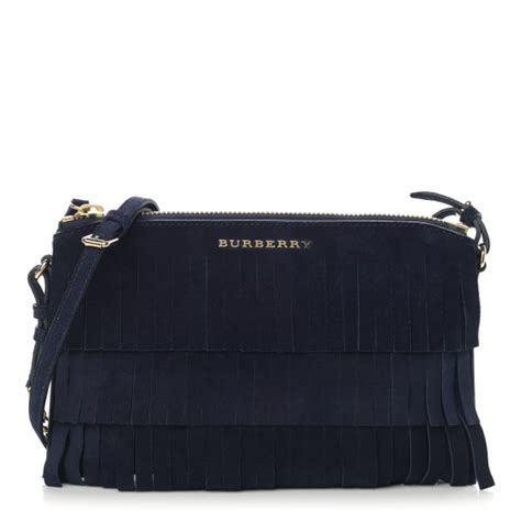 BURBERRY Suede Fringe Peyton Crossbody Clutch Bag Blue 